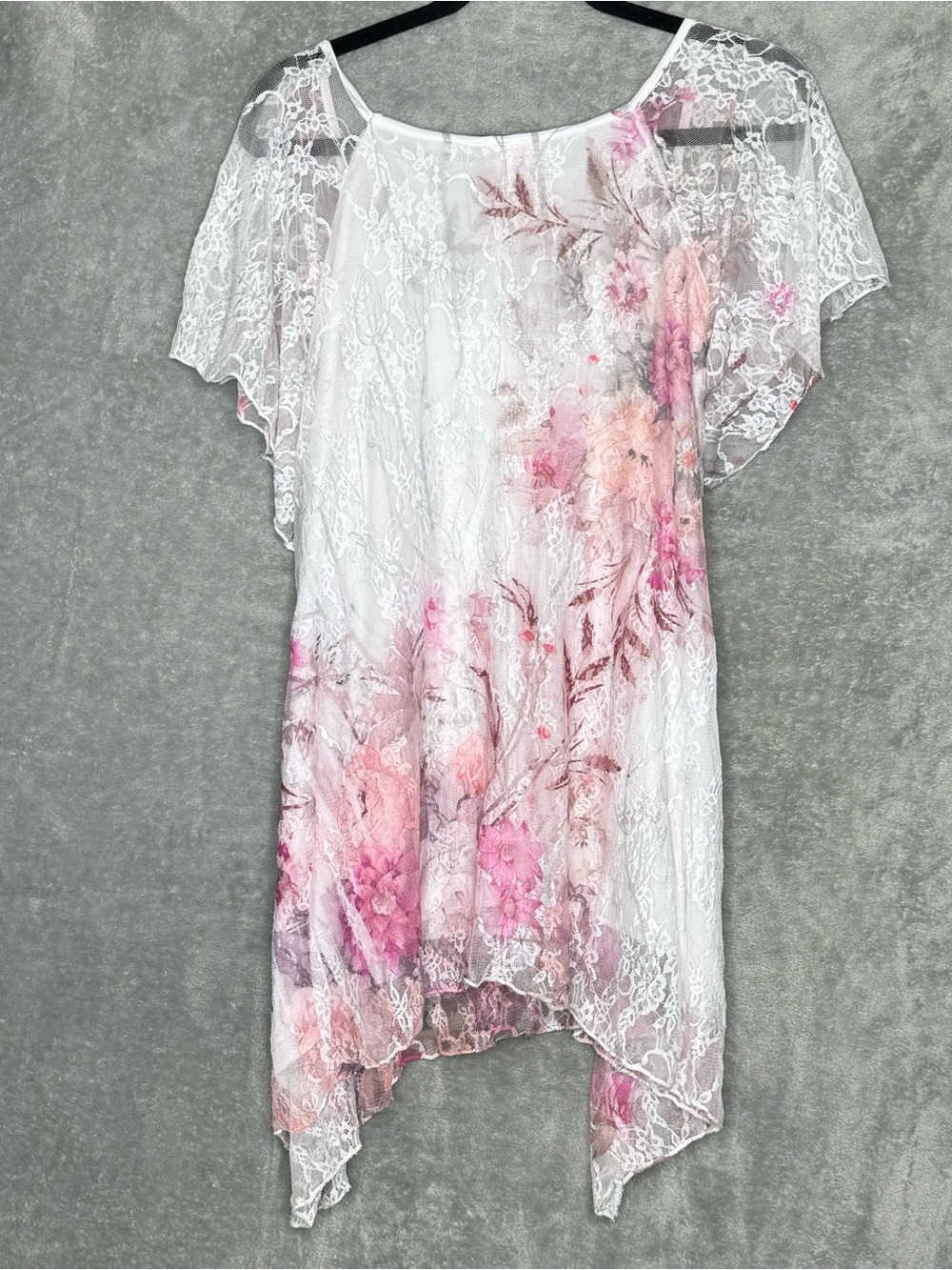 Brittany Black 1X Shirt Top White Floral Lace Short Sleeve Scoop Neck Stretch - Picture 5 of 6